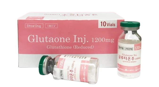 Glutaone 1200mg 10 vials of injectable glutathione for skin brightening and wellness.