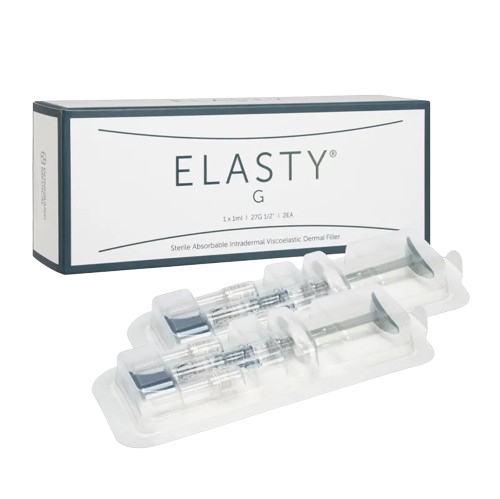 ELASTY hyaluronic acid filler for facial contouring and volume enhancement, ideal for treating nose, chin, cheekbones, nasolabial folds, and marionette lines for natural, defined results.