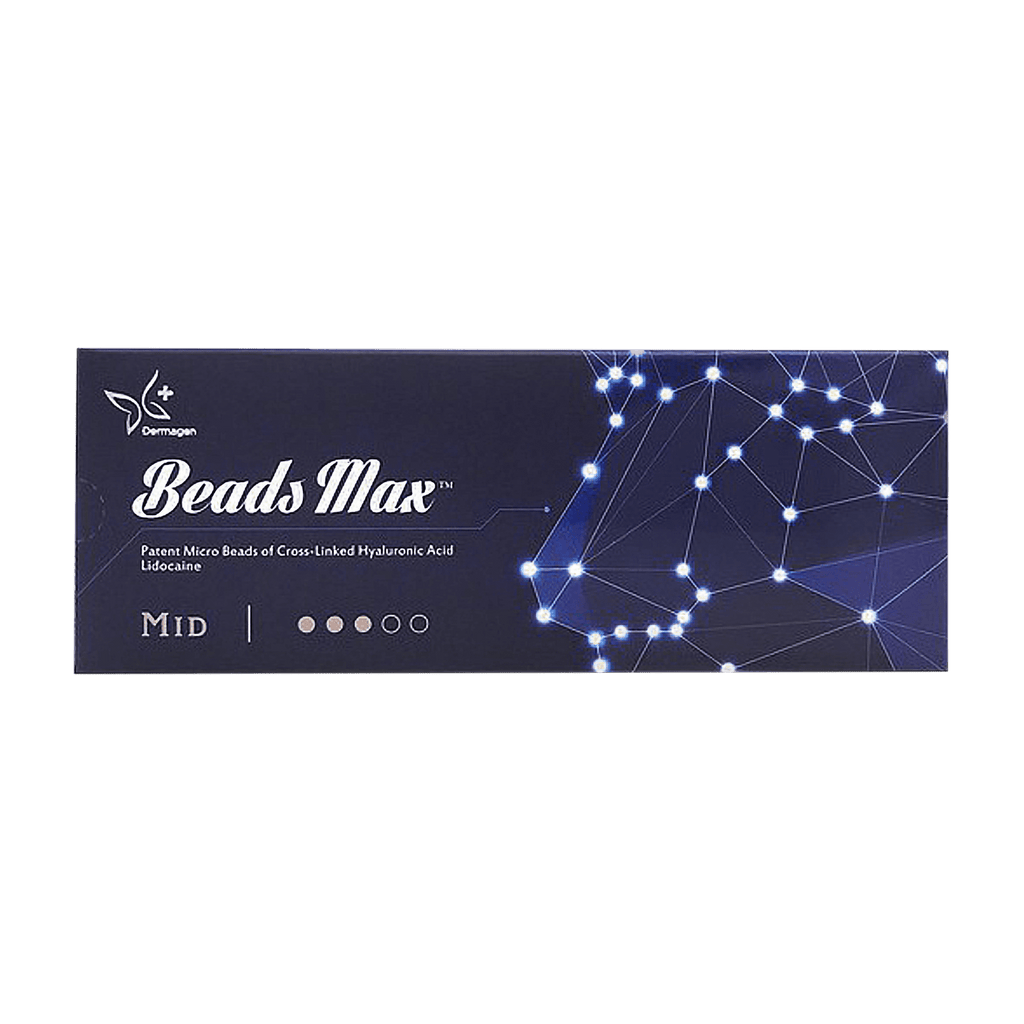 Beads Max Mid hyaluronic acid filler for moderate volume and contouring, ideal for cheeks and jawline.