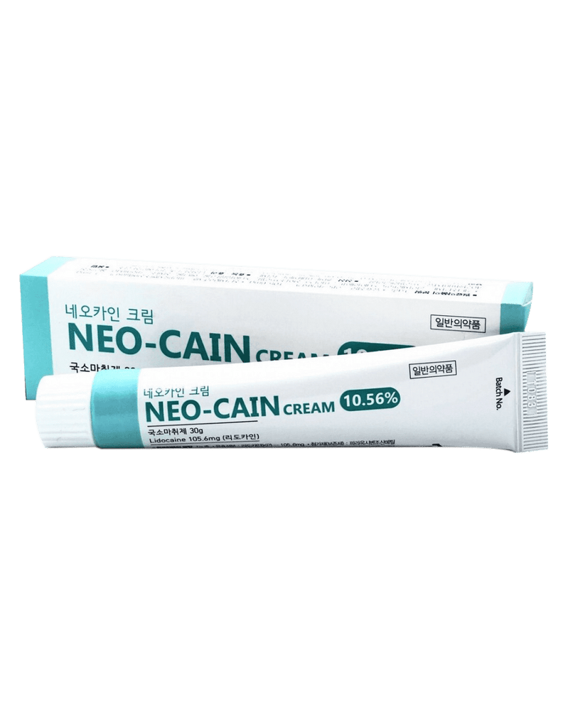 NEO CAIN CREAM 30G compact lidocaine-based numbing cream for pain relief in cosmetic procedures.